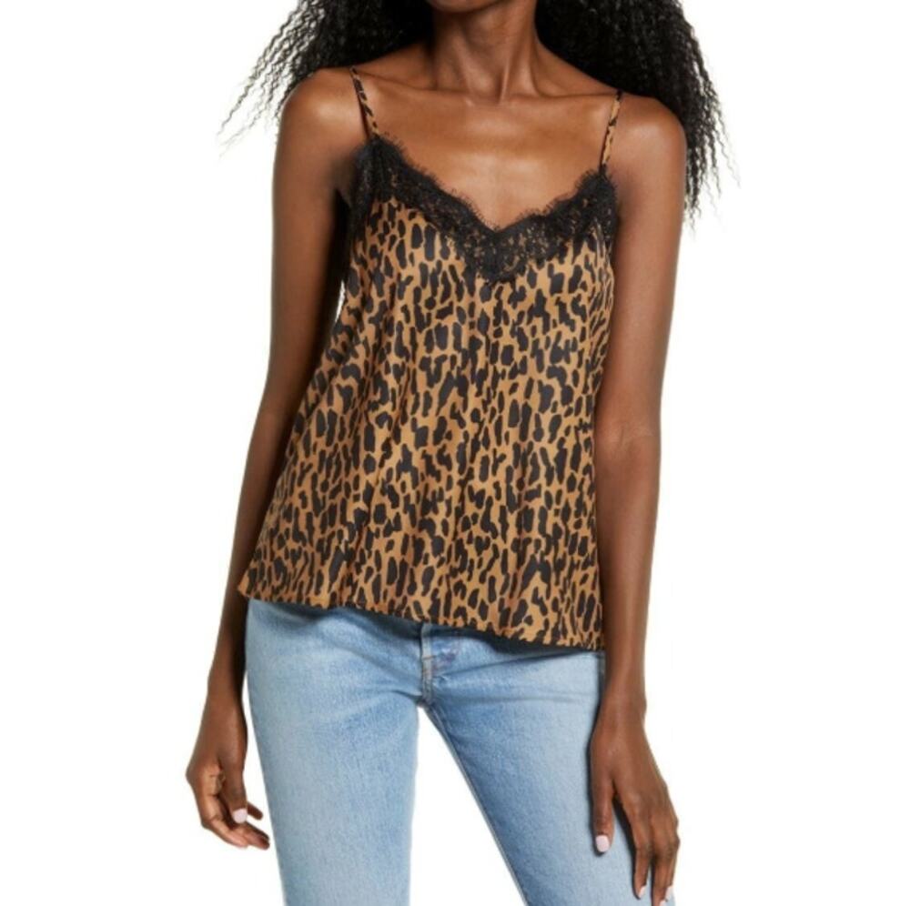 New BP. NORDSTROM Tan Dale Dashed Spot Lace Trim Satin Camisole Top Size S